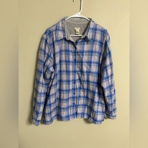 LL Bean Flannel Shirt Womens Size XL Blue Plaid Minky Fleece Lined Shacket Soft